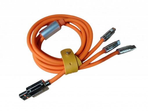 Супер здрав, гумен с алуминиеви накрайници, кабел подходящ за iPhone, TYPE C и microUSB
