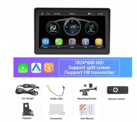 Монитор за кола,7 инча екран,1024x600 резолюция,MP5,Carplay,Android Auto,GPS,Bluetooth,Радио