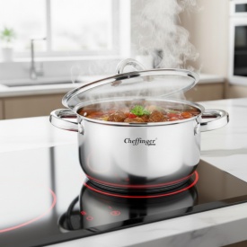 Тенджери от неръждаема стомана Cheffinger с индукционно дъно и стъклен капак 3,9L., 6,5L. и 10L. - Img 5