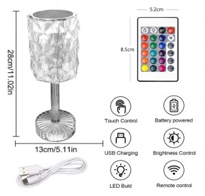 LED RGB сензорна настолна кристална лампа с функция за 16 цвята и дистанционно управление - Img 5