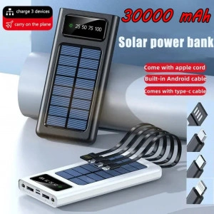 Външна батерия Power bank 30000 mAh със соларен панел и кабел за зареждане