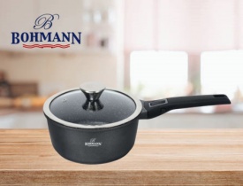 Касерола с капак Bohmann – 20 см, 2.5 л, лят алуминий, мраморно покритие, подвижна дръжка, индукция