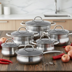 Комплект тенджери EDENBERG EB‑2420M – 12 части от неръждаема стомана с многослойно дъно