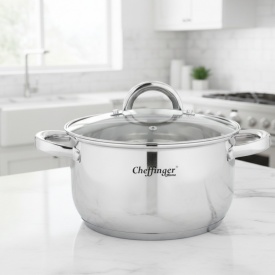 Тенджери от неръждаема стомана Cheffinger с индукционно дъно и стъклен капак 3,9L., 6,5L. и 10L. - Img 3