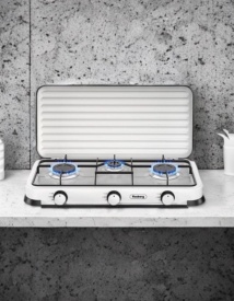 Троен газов котлон Rosberg с капак – 30 mbar, 2 x 2.2 kWh + 1 x 1 kWh