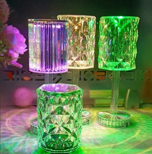LED RGB сензорна настолна кристална лампа с функция за 16 цвята и дистанционно управление - Img 6