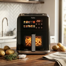 Еърфрайър с горещ въздух Oliver Voltz OV51980CE, 1200W, 4L, 10 програми, LED дисплей, прозорец