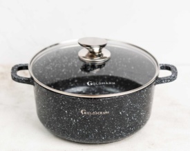 Комплект тенджери Goldmann - 2.3L, 4.5L, 6.5L, Лят алуминий, Мраморно покритие отвътре и отвън