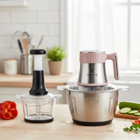 Многофункционален електрически кухненски чопър Beyers BH-2880 + подарък ръчен чопър с 3L стъклена купа - Img 5