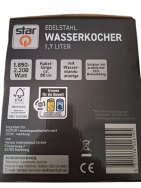 Мощна кана за вода от неръждаема стомана – 1.7 литра с 2200 W мощност