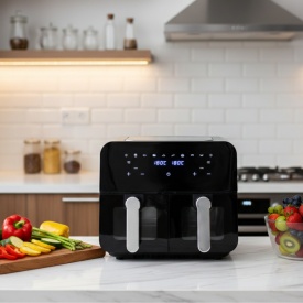 Двоен фритюрник с горещ въздух Cheffinger – 9 L, дигитален дисплей и 360° циркулация