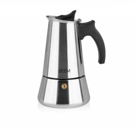 Стоманена кафеварка BEEM с черна дръжка за приготвяне на еспресо на котлон