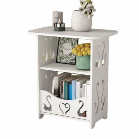 Компактна бяла PVC маса с декоративни изрязани орнаменти и три нива за съхранение