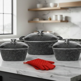 Комплект тенджери – Cheffinger от 3 части с мраморно покритие и капаци - Img 5