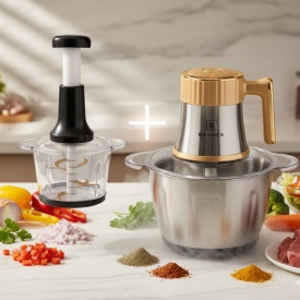 Многофункционален електрически кухненски чопър Beyers BH-2880 + подарък ръчен чопър с 3L стъклена купа - Img 2