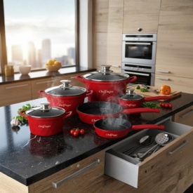 Червен комплект съдове за готвене Cheffinger