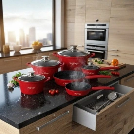 Червен комплект съдове за готвене Cheffinger