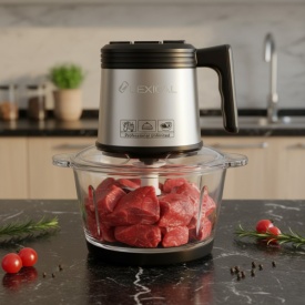 Електрически чопър Lexical LCH‑1956 – 300W, 2 л, 6 титаниеви ножа и стъклена купа