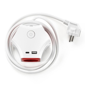 Разклонител Muhler с ключ и 3 гнезда + 2 USB порта тип A и C - надеждност и удобство