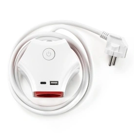 Разклонител Muhler с ключ и 3 гнезда + 2 USB порта тип A и C - надеждност и удобство