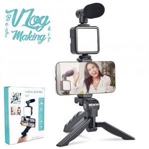 Статив за телефони с микрофон и лед прожектор-video making kit