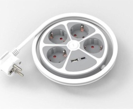 Кръгъл разклонител с ключ Muhler 4 гнезда, 2 USB по-рта тип A+C - Img 2