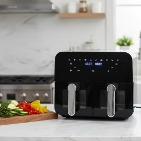 🍟 Двоен фритюрник с горещ въздух Cheffinger – 9 L, дигитален дисплей и 360° циркулация