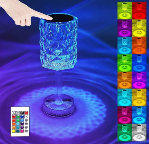 LED RGB сензорна настолна кристална лампа с функция за 16 цвята и дистанционно управление - Img 2