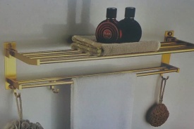 Алуминиева поставка за хавлии със златно покритие на два реда и 4 куки