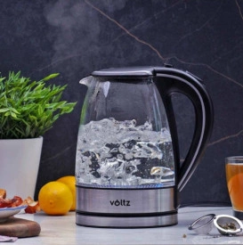 Светеща електрическа кана Voltz V51230E, 2200W, 1.7 литра - стъклена