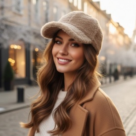 Топла дамска шапка с козирка – зимен пухкав модел