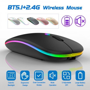 Безжична мишка в бяло, черно и розово - MS6 BT+2.4G MS6 - Img 2