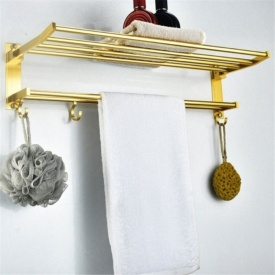 Алуминиева поставка за хавлии със златно покритие на два реда и 4 куки