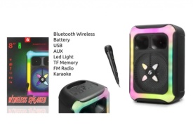 Мощен Bluetooth 8'' високоговорител с микрофон - С караоке и светлинни ефекти