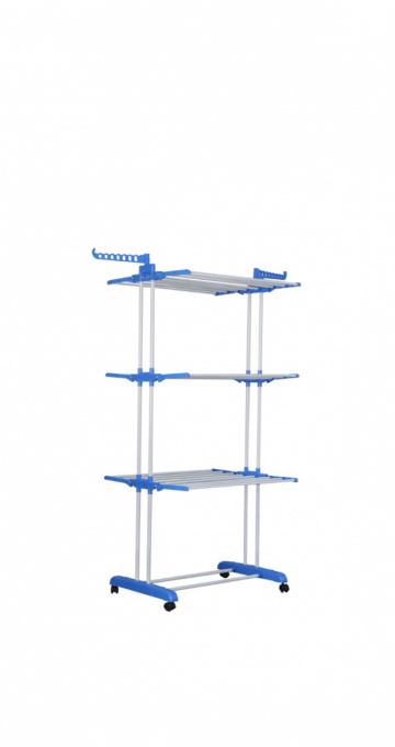 Uscator de rufe pliabil cu suport de umerase, metal cu ABS, cu roti, alb/albastru - Img 1