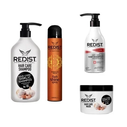 Pachet Profesional Anti-Căderea Părului, Creștere și Regenerare: Șampon Usturoi 1000 ml + Mască Usturoi 475 ml + Spray pentru Strălucirea Părului Redist 400 ml