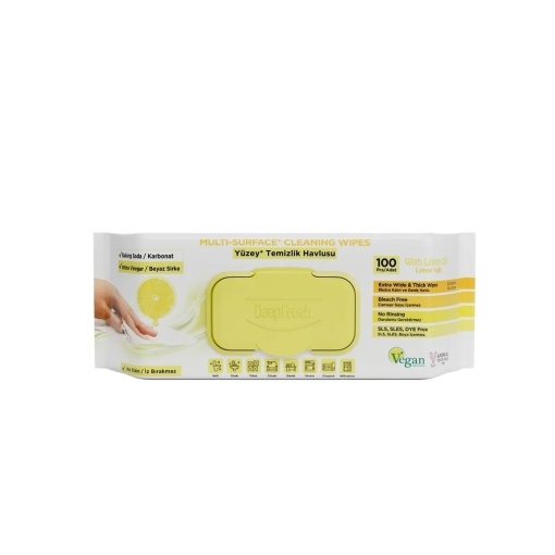 Șervețele umede vegane pentru multi suprafețe cu lămâie, bicarbonat și oțet DeepFresh 100 buc