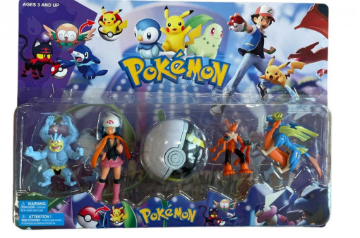 Set de 4 figurine Pokemon cu bila, PVC