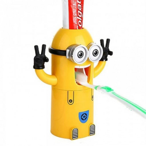 Suport 3 in 1 periute, pasta de dinti si dozator pasta de dinti Minions