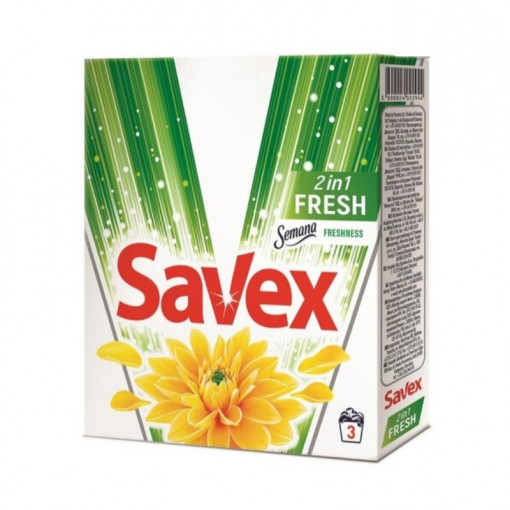 Detergent rufe pudra automat, Savex 2 in 1, Fresh, 300gr, 3 spalari - Img 1