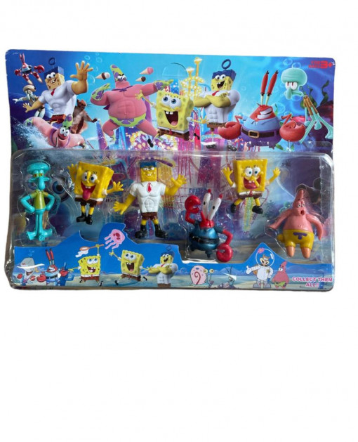 Set 6 figurine SpongeBob, krusty krab, multicolor, 7cm