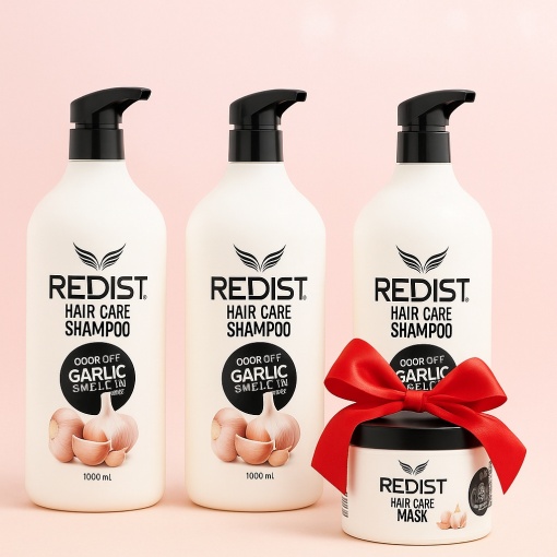 Pachet promo: 3 Sampoane redist cu usturoi + 1 masca