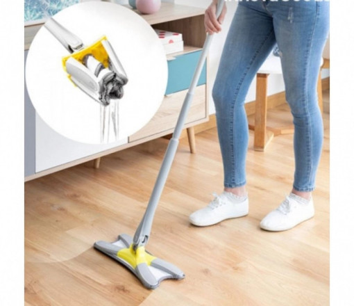 Mop cu burete din fibre cu stoarcere tip X, rotatie de 360°, 142 cm