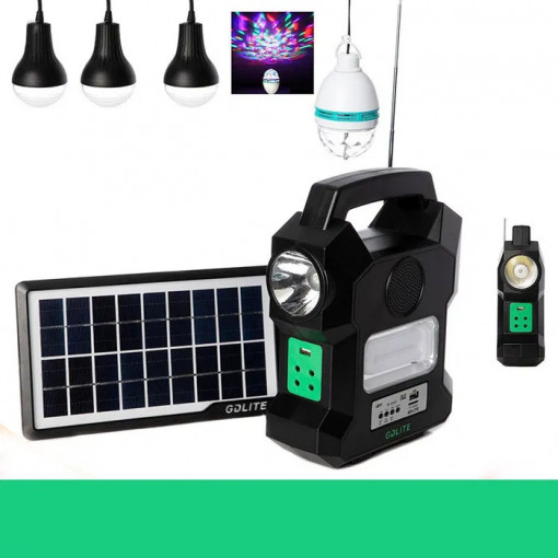 Kit solar portabil Gdlite GD-1000A, USB, bluetooth, radio FM, MP3