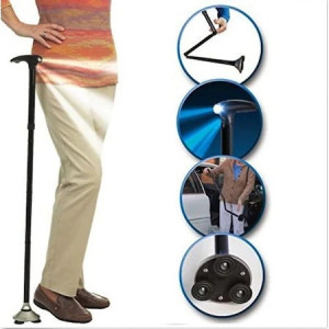 Baston telescopic de sprijin pliabil cu lanterna si pivoti stabilizatori Trusty Cane,negru - Img 3