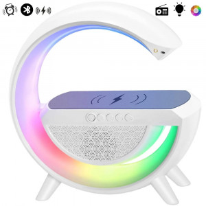 Lampa LED de interior cu Lumini colorate, Radio, Ceas si Alarma, Boxa cu Bluetooth cu Incarcator wireless - Img 2