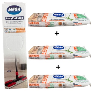 Mop Profesional EasyFlat cu Mecanism de Compresie + Lavetă Microfibră Inclusă, 120 cm, Compatibil cu Șervete Umede - Img 1