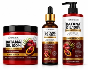 Pachet Complet KORMESIC Batana Oil – Șampon 500 ml + Mască 500 ml + Ulei de Păr 60 ml
