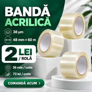 Bandă adezivă acrilică transparentă, 48 mm × 60 m, 38 microni – BAX/Cutie de 36 role - Img 4