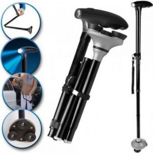 Baston telescopic de sprijin pliabil cu lanterna si pivoti stabilizatori Trusty Cane,negru - Img 4